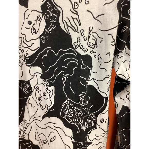 Vintage 1980's-90's Crescendo Black and White Portrait Print Tunic Dress- M/L - Picture 8 of 16